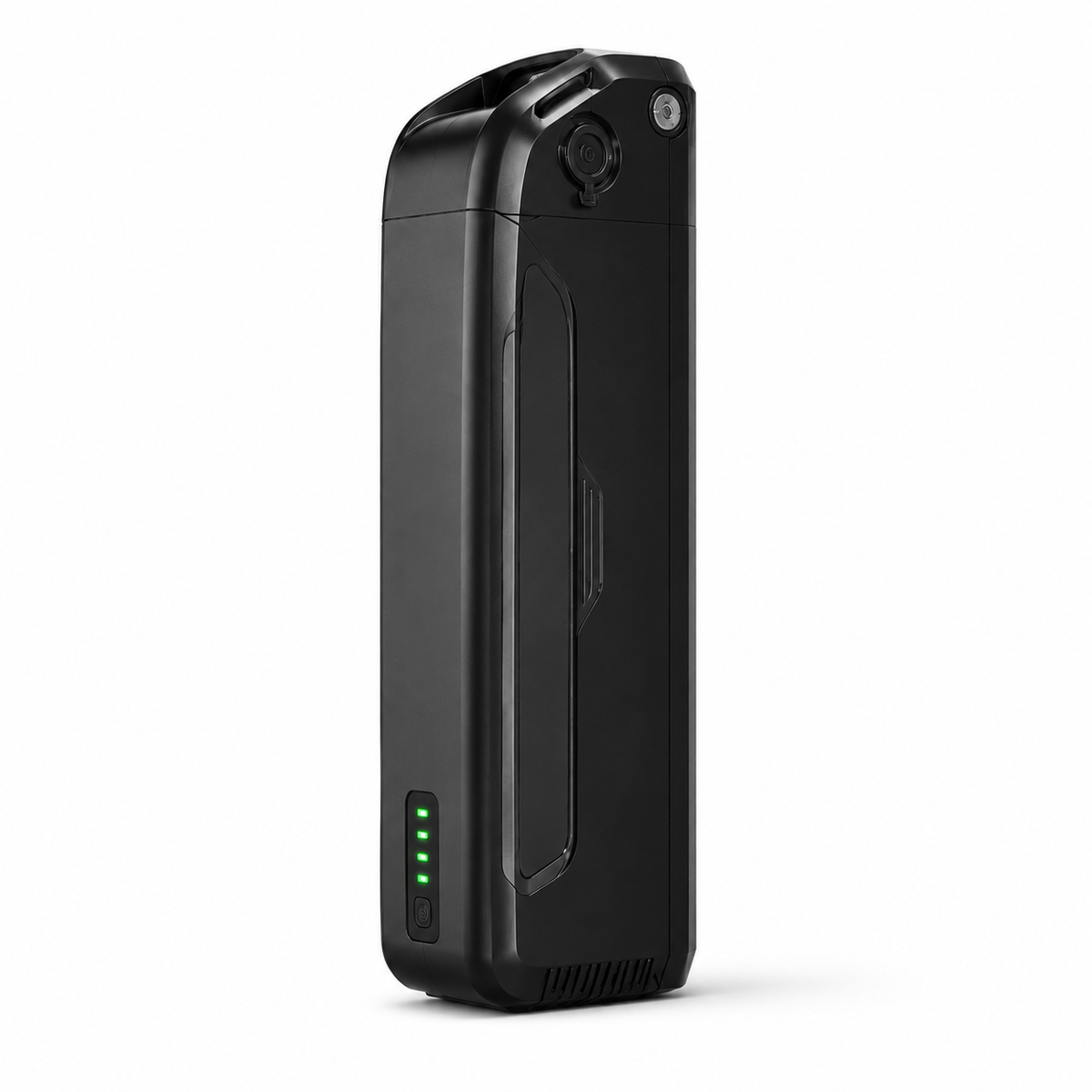 Batterie lithium-ion amovible 48 V 20 Ah de vélo électrique Sykell, photographiée seule sur fond neutre, prête à être rentrée pour une recharge à l'intérieur.