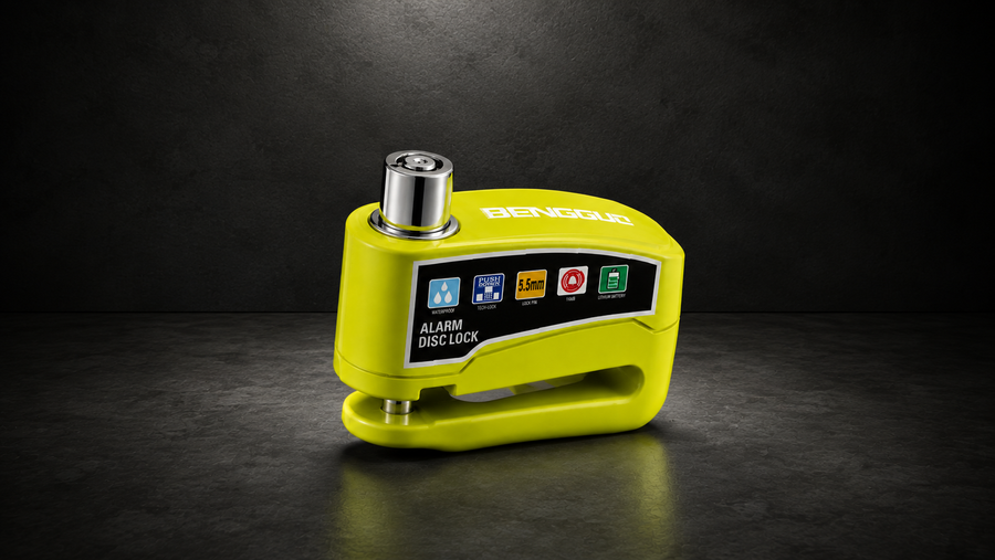 Cadenas antivol bloque-disque jaune Bengguo avec alarme 110dB pour vélo électrique et Fat Bike Sykell en France.