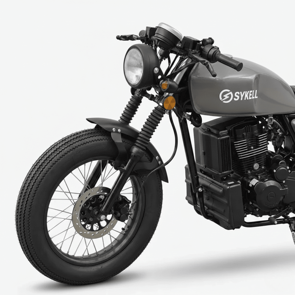 Détail du design vintage de la moto électrique Sykell CG125
