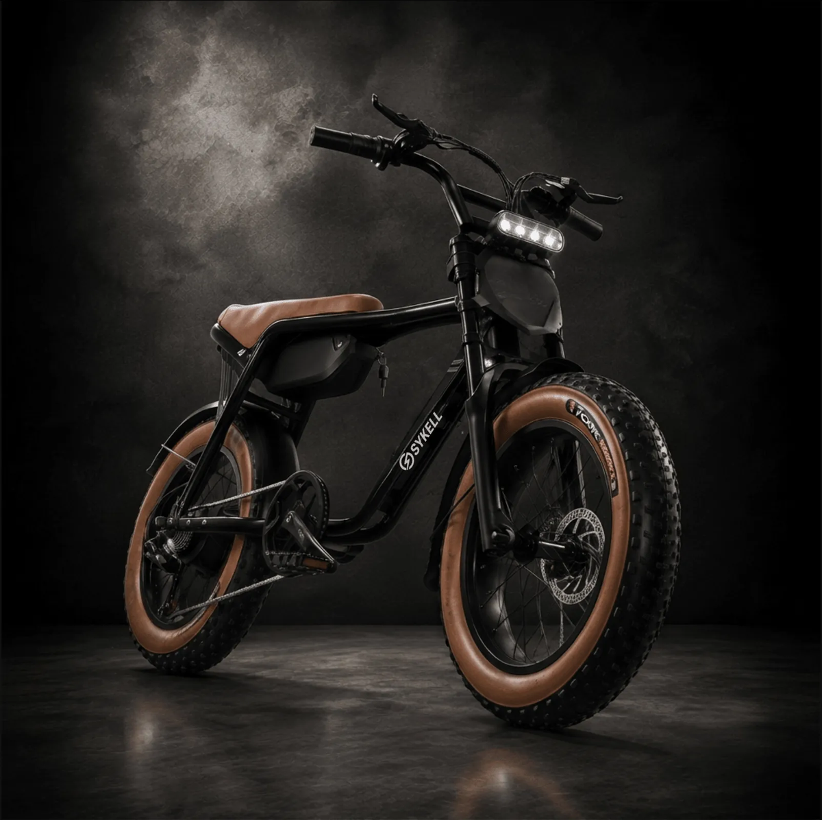Vue trois quarts du vélo électrique FATFISH marron