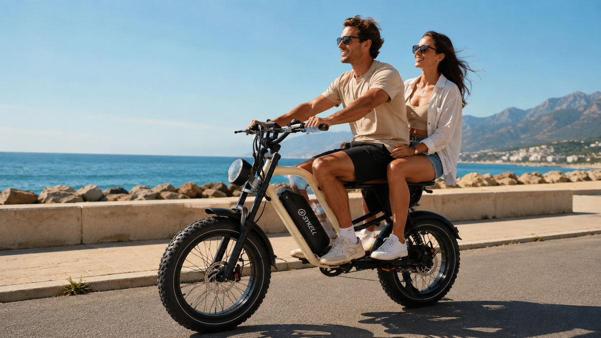 Fat bike électrique biplace Sykell W66 avec conducteur et passager