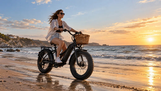 Fat bike électrique à la plage : conduite sur sable fin, précautions contre le sel et l'entretien après la baignade