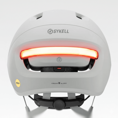 Casque vélo LED rechargeable Sykell blanc, vue de dos avec éclairage arrière