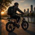 Découvrez le vélo électrique SYKELL en situation réelle avec un sac à dos étanche et une gourde fixée sur le vélo. Un équipement pensé pour les trajets urbains, les déplacements quotidiens et les longues balades en toute autonomie.