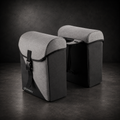 Sacoches doubles porte-bagages pour vélo fat bike électrique, vue d'ensemble de la paire.