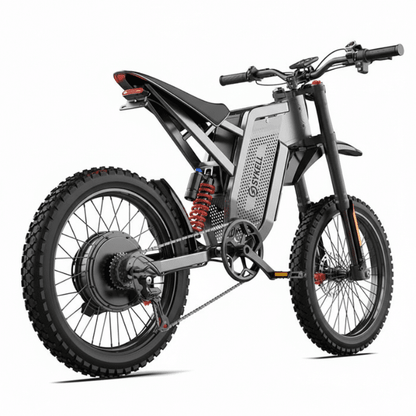 Vélo électrique Sykell MX21 Max vue arrière trois quarts, feu LED et amortisseur