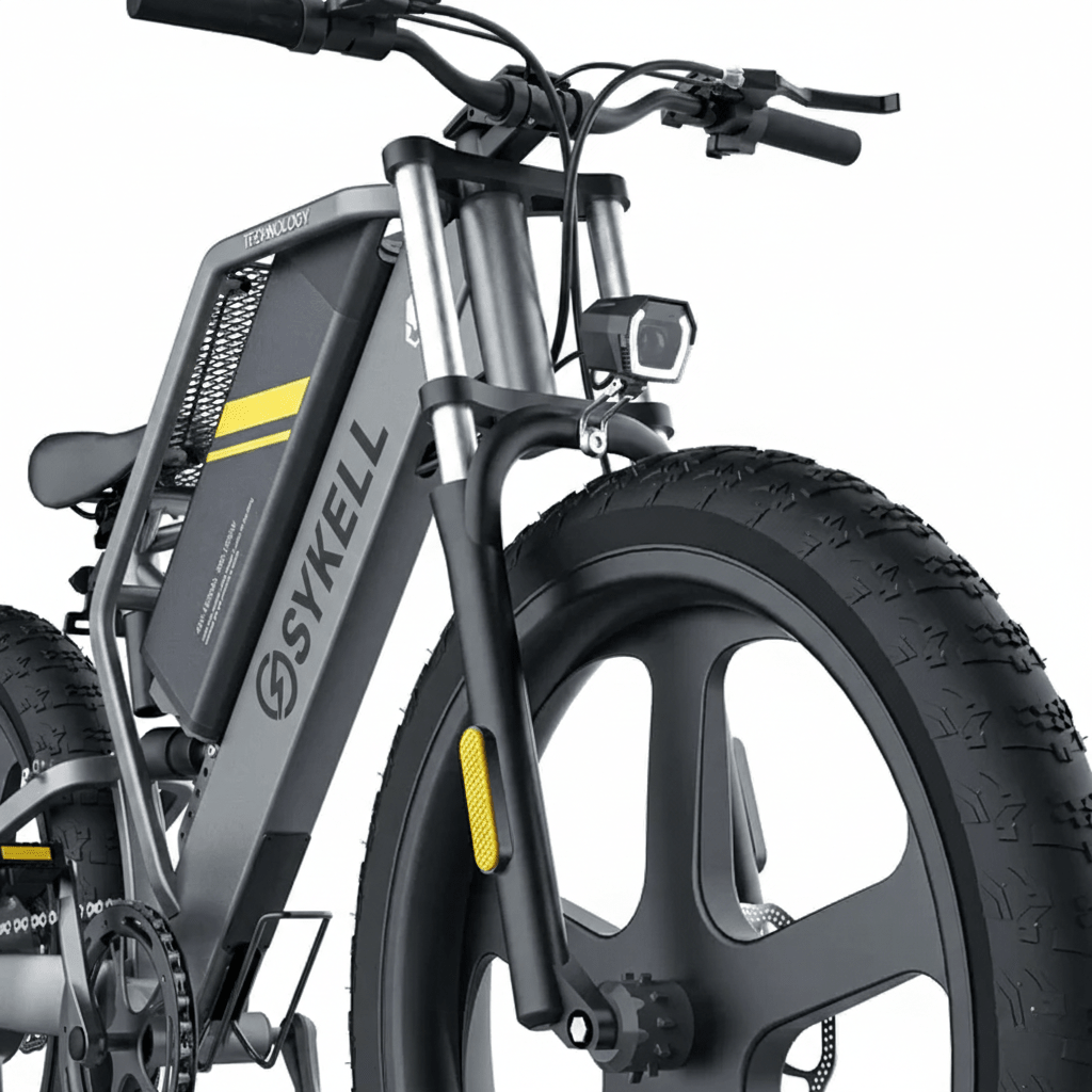 Pneus fat 26 pouces du VTT électrique Sykell T26, détail sculpture